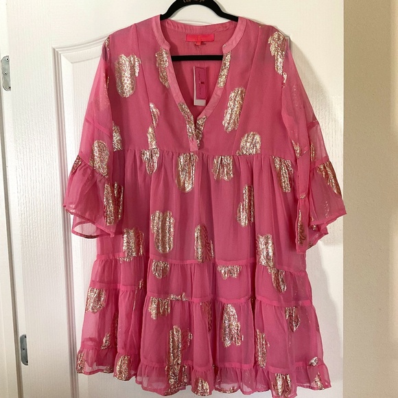 Simply Southern Dress/Cover Up, NWT, Sheer Pink with Gold Pineapples, Small - Picture 1 of 9